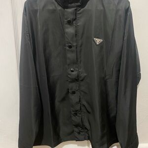 Black Prada Men Jacket 100% Polymaide Mock Neck Button UP Size Small Italy NWOT